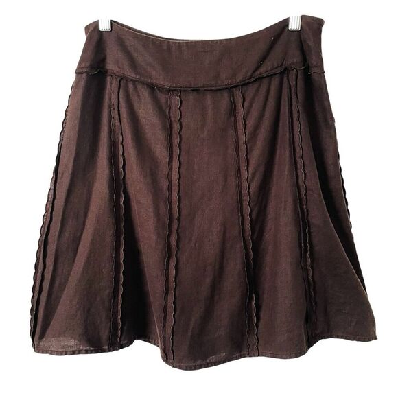 INC International Concepts 100% Linen Skirt Womens 8P Brown A Line Ruffle Detail - Picture 1 of 9